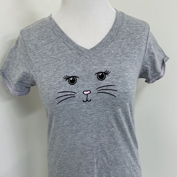 Gray kitty face nightgown with sides split girls Size Small - Picture 2 of 7